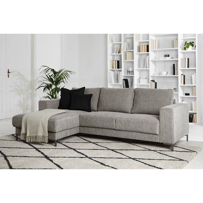 Ecksofa Grau/Lichtgrau Webstoff Madu 236 x 83 x 147cm Longchair davorstehend links ohne Schlaffunktion Modern