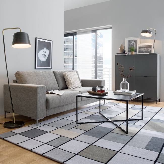 Sofa Summer 3-Sitzer Grau/Hellgrau Webstoff Madu 221 x 83 x 89cm Modern