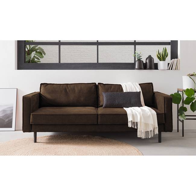 3-Sitzer Sofa Braun/Braun Microfaser Yaka 207 x 81 x 96cm Industrial