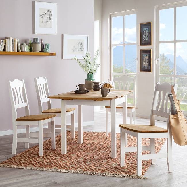 Esstisch mit Ansteckplatten 77 x 77 cm Braun/Weiß/Kiefer Laugenfarbig/Kiefer Weiß