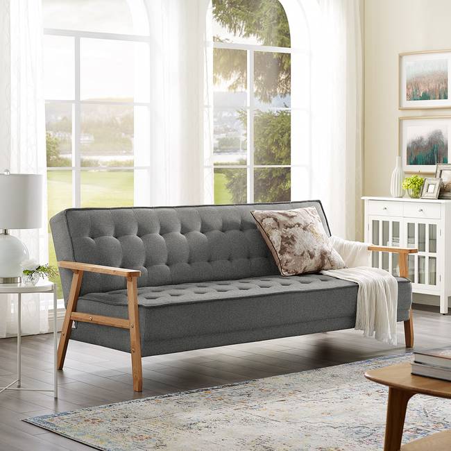 Schlafsofa MID CENTURY Grau/Dunkelgrau Webstoff Celia 204 x 85 x 86cm mit Schlaffunktion Retro