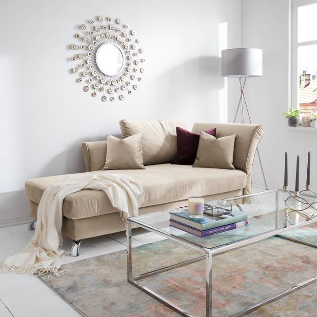 Recamiere Habay Beige/Hellbeige Webstoff 178 x 84 x 105cm Armlehne davorstehend rechts Glamour