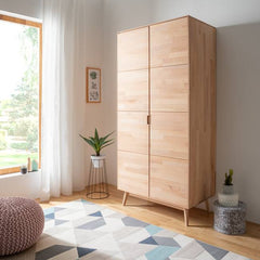 Massiver Drehtürenschrank 100 x 210 x 58cm Beige/Buche