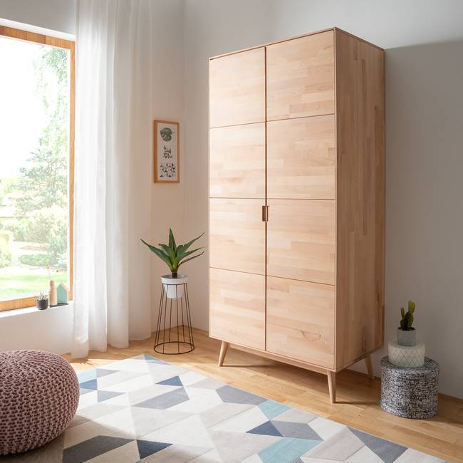 Massiver Drehtürenschrank 100 x 210 x 58cm Beige/Buche