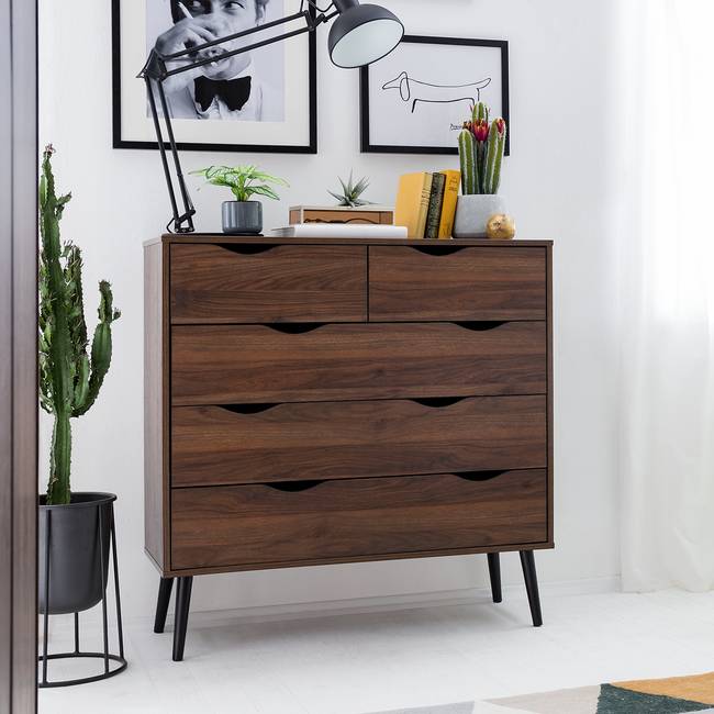 Kommode 5 Schubladen 98 x 101 x 39cm Braun/Walnuss Dekor