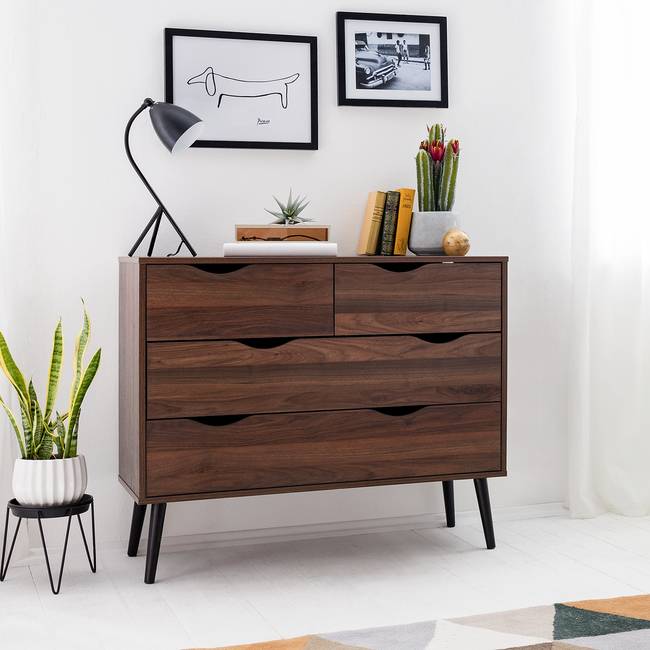 Kommode 4 Schubladen 99 x 82 x 39cm Braun/Walnuss Dekor