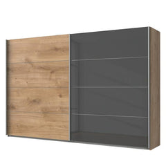 Schwebetürenschrank I 225 x 236cm Holz/Plankeneiche Dekor/Glas Grau