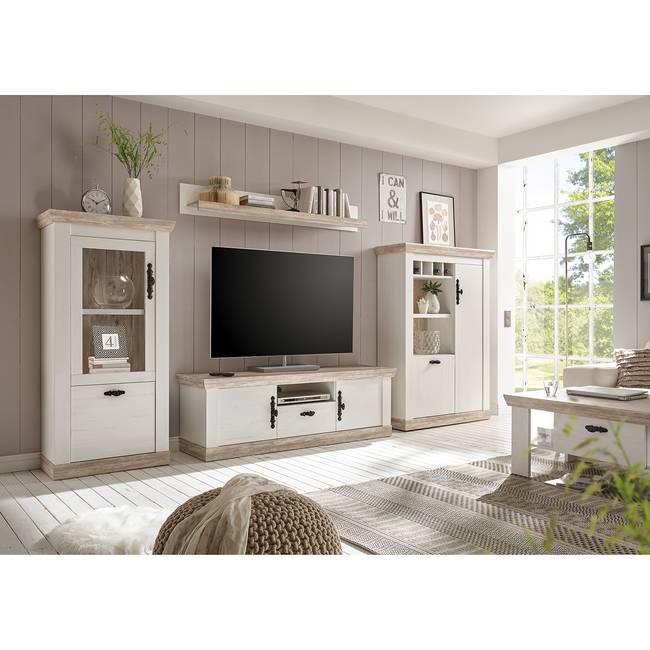 TV-Lowboard II Front &amp; Korpus: Spanplatte, foliert Kranzblende: MDF Mitteldichte Holzfaserplatte , foliert Griff: Metall Weiß 156 x 51 x 44cm