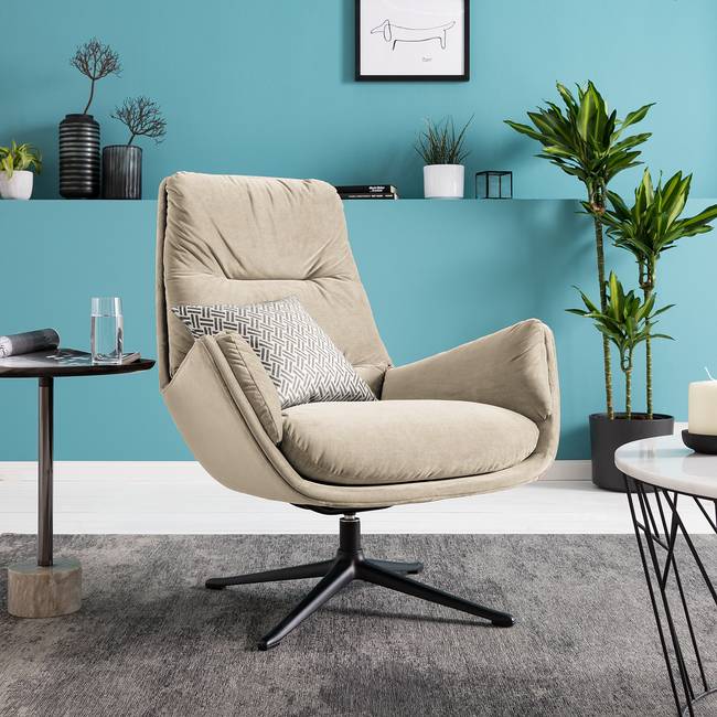 Sessel mit Kreuzfuß Beige/Beige Samt Shyla Schwarz 83 x 95 x 97cm