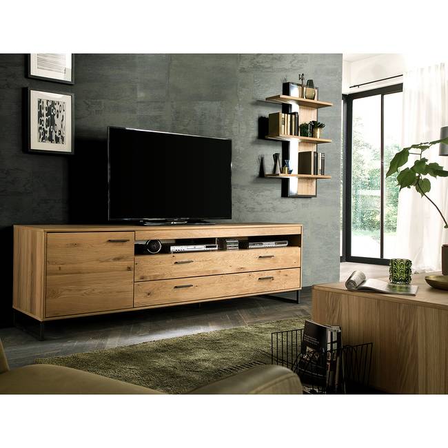 TV-Lowboard Front: Massivholz Asteiche Bianco, geölt Korpus: MDF Mitteldichte Holzfaserplatte , furniert Griffe &amp; Füße: Metall, lackiert Braun