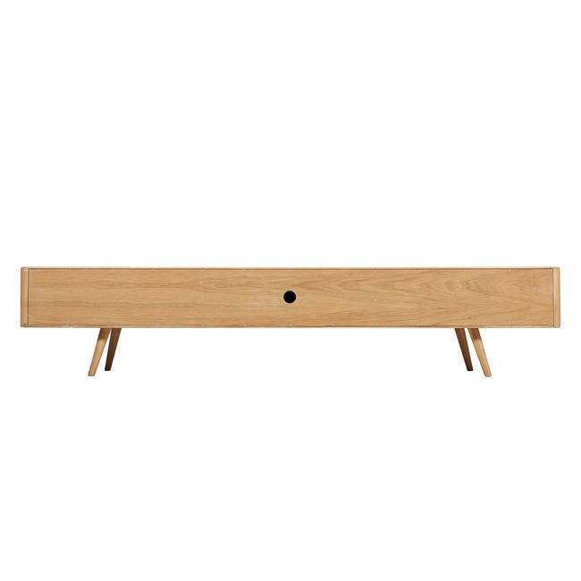 TV-Lowboard Front: MDF Mitteldichte Holzfaserplatte , lackiert Korpus &amp; Beine: Massivholz Wildeiche, geölt Weiß/Wildeiche 225 x 42cm