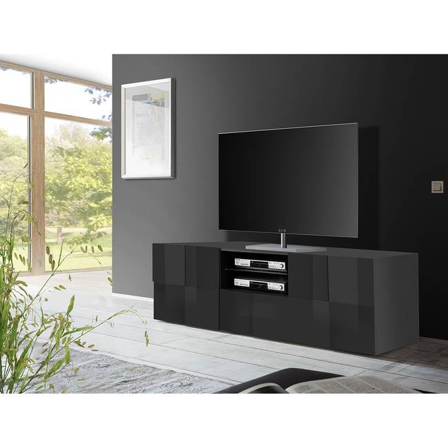 TV-Lowboard Dama II Spanplatte, lackiert Grau/Hochglanz Anthrazit 181 x 57 x 42cm