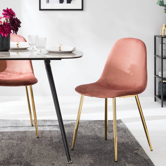 Esszimmerstuhl Yoyce II 45 x 86 x 54cm 2er Set Samt Tiru: Lachs Pink/Orange/Lachs