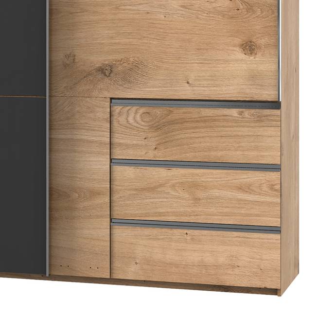 Schwebetürenschrank Level 36 C 300 x 236cm Mehr als 5 Schubladen Eiche Dekor/Hochglanz Graphit