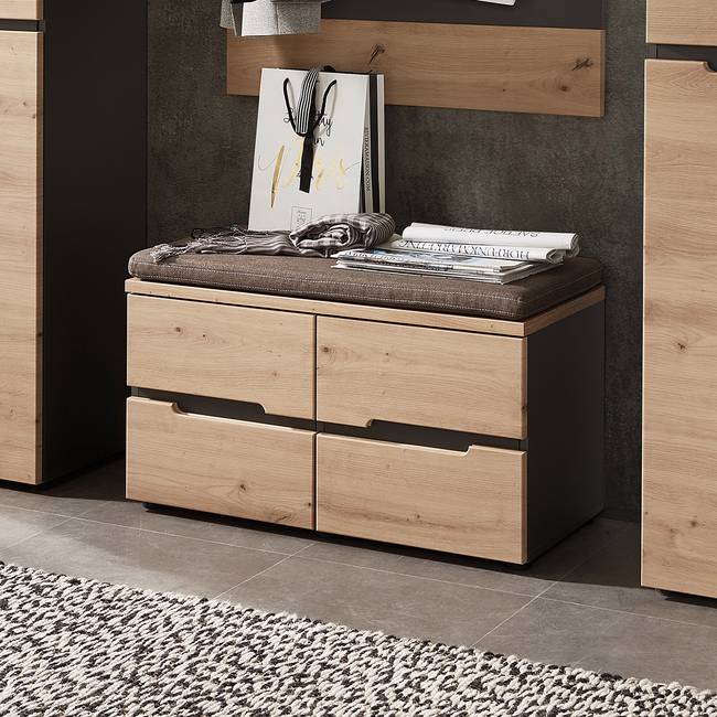 Garderobenbank Breite 80 cm 80 x 49 x 38cm Braun/Beige/Eiche Artisan Dekor