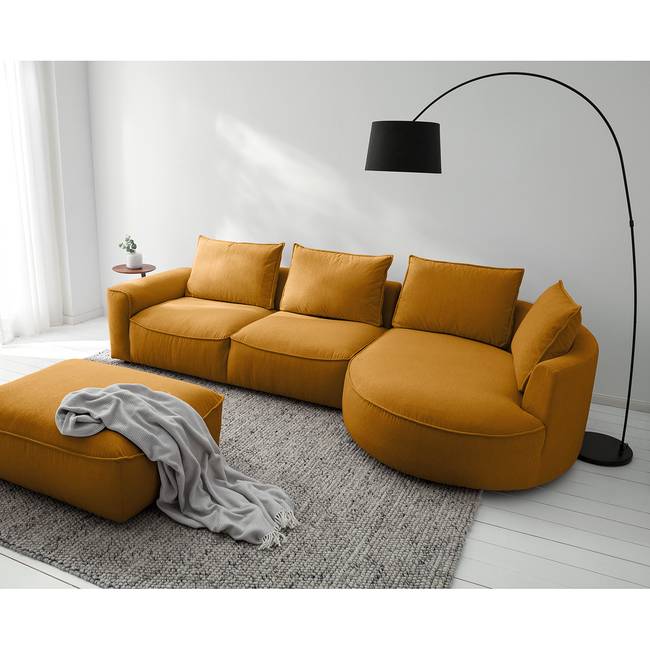 Ecksofa mit Ottomane Gelb Webstoff Saia 312 x 82 x 154cm Longchair davorstehend rechts Modern