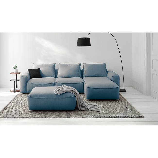 Ecksofa mit Longchair Blau Webstoff Saia 290 x 82 x 170cm Longchair davorstehend rechts Modern