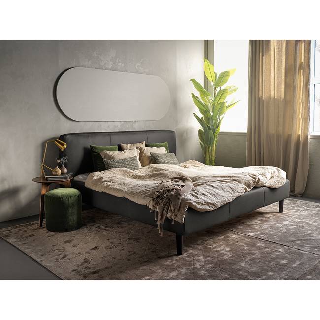 Polsterbett Steve 160 x 200cm Echtleder Lecia Grau Buche
