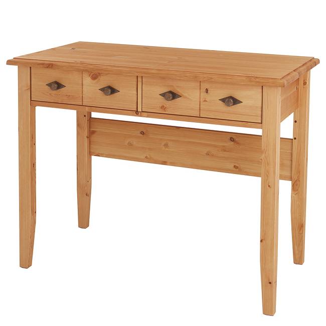 Massiver Schminktisch 3-teilig 102 x 167 x 53cm Braun/Kiefer Laugenfarbig