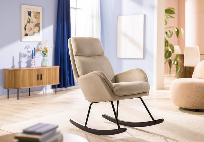 Schaukelsessel Weiß/Beige Cordstoff Fjella 70 x 105 x 87cm