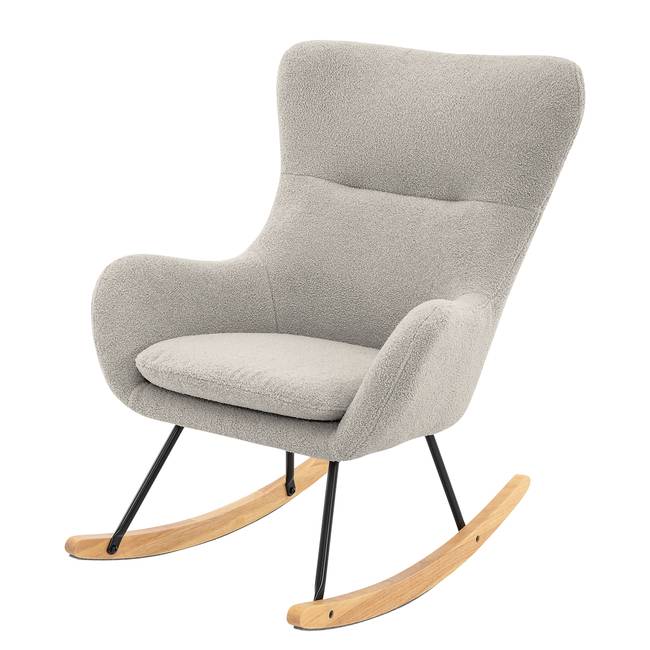 Schaukelsessel mit Holzkufe Grau/Hellgrau Teddystoff 75 x 97 x 82cm