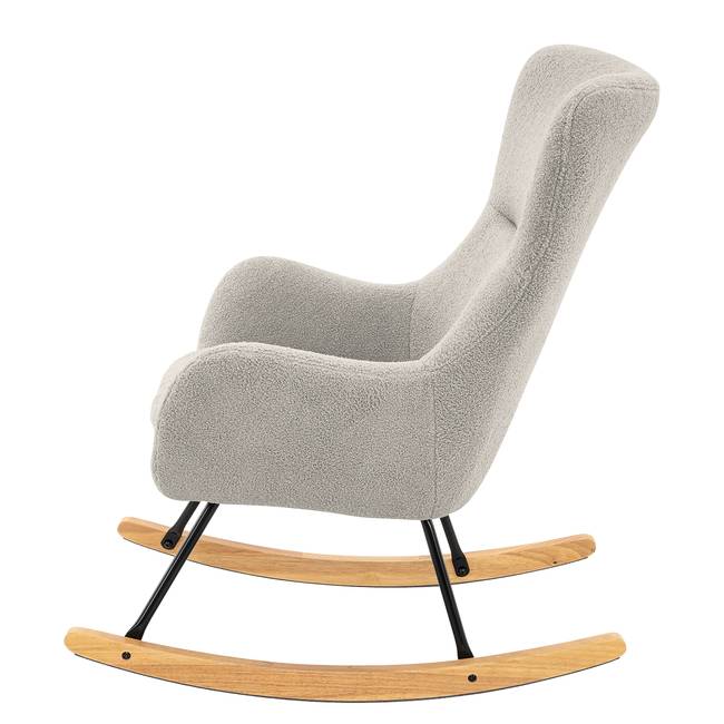 Schaukelsessel mit Holzkufe Grau/Hellgrau Teddystoff 75 x 97 x 82cm