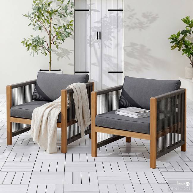 Loungesessel 2er-Set 64 x 76 x 66cm Braun/Grau/Grau/Braun