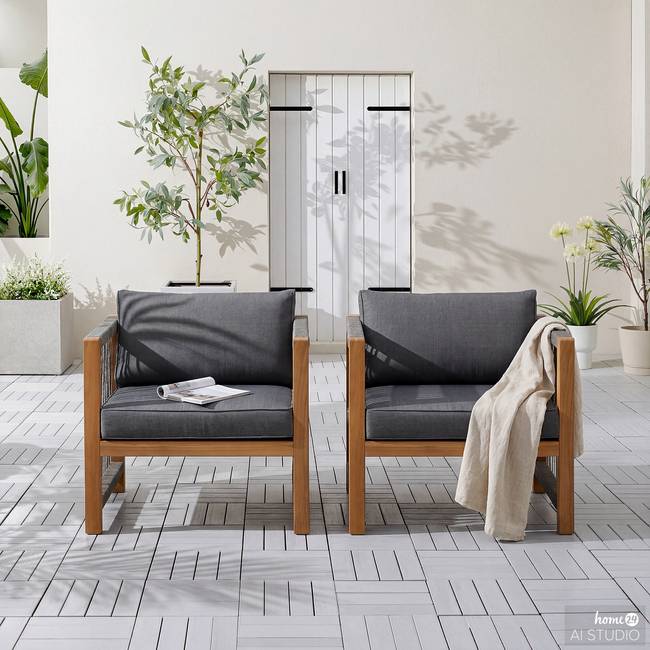 Loungesessel 2er-Set 64 x 76 x 66cm Braun/Grau/Grau/Braun