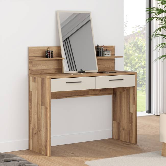 Schminktisch 115 x 147 x 41cm Braun/Beige