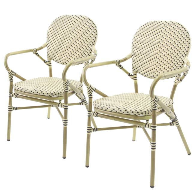 Stapelstuhl Lardin mit Armlehnen Polyrattan &amp; Aluminium, lackiert Schwarz/Beige/Beige/Schwarz 56 x 89 x 64cm