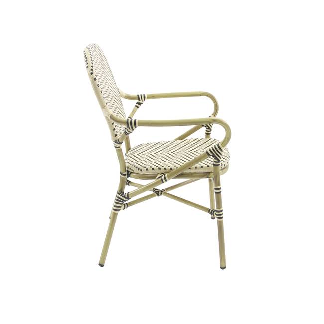 Stapelstuhl Lardin mit Armlehnen Polyrattan &amp; Aluminium, lackiert Schwarz/Beige/Beige/Schwarz 56 x 89 x 64cm