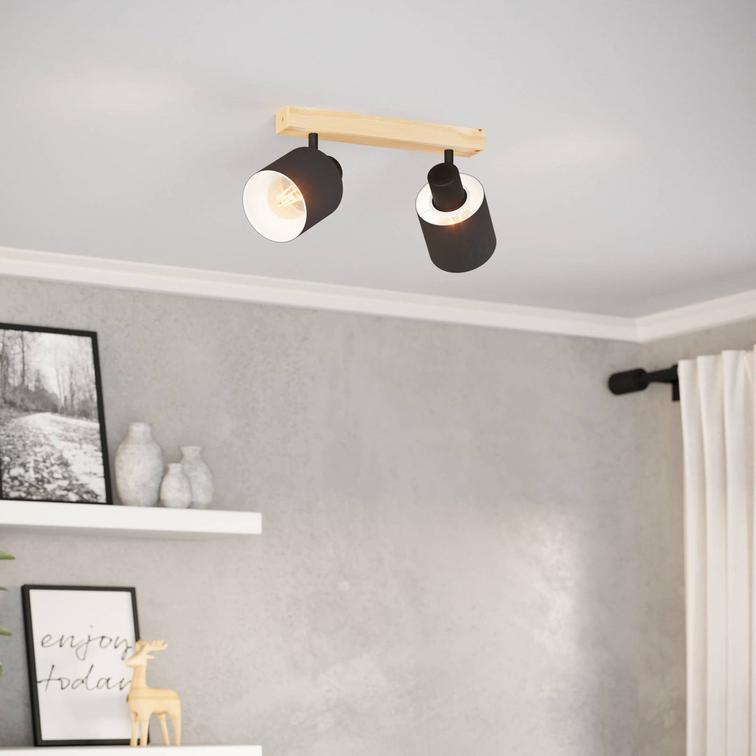 Deckenstrahler Batallas, Länge 30 cm, schwarz/holz, 2-flg.