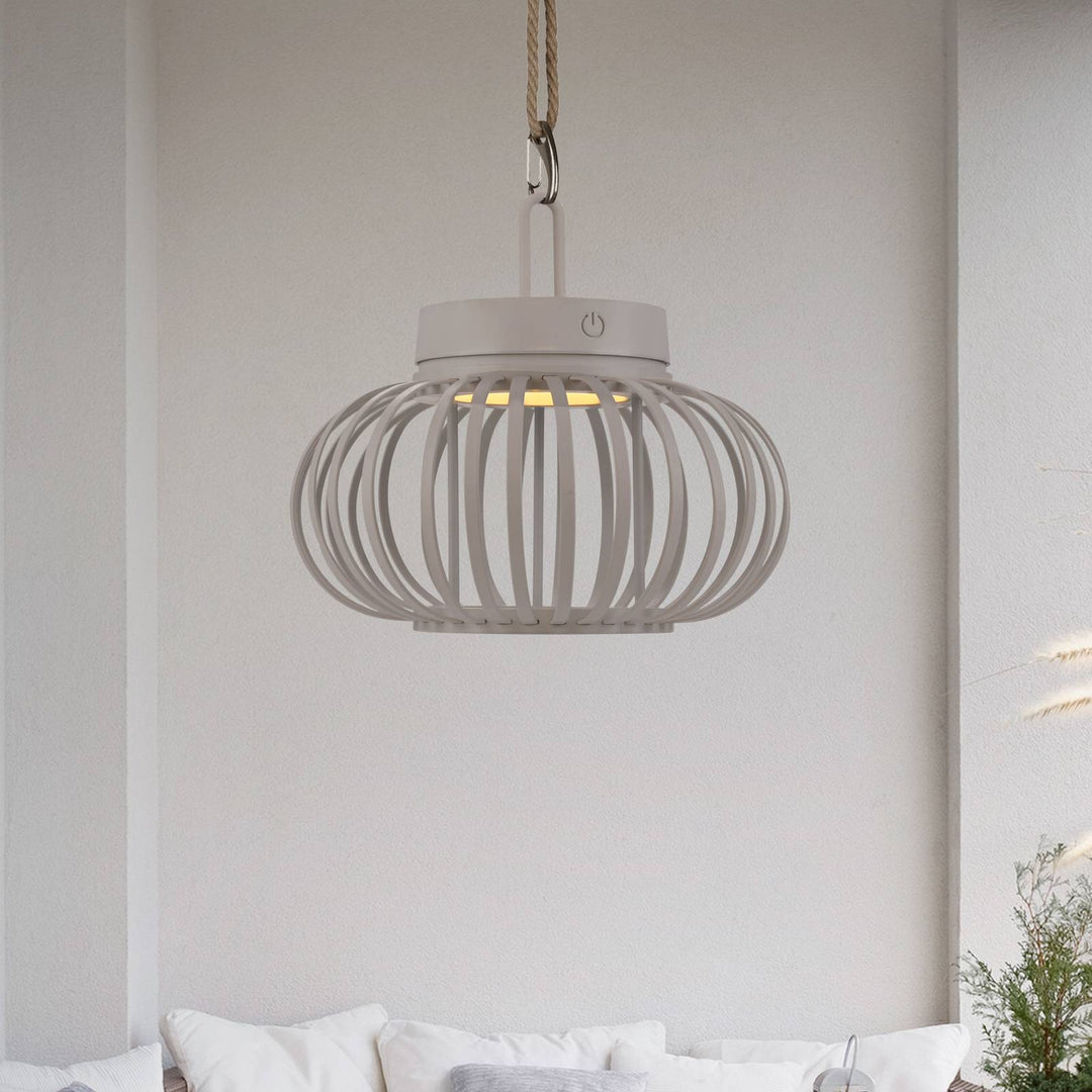 JUST LIGHT. LED-Akku-Tischlampe Akuba grau-beige 22cm Bambus