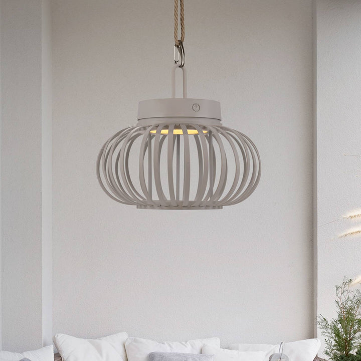 JUST LIGHT. LED-Akku-Tischlampe Akuba grau-beige 22cm Bambus