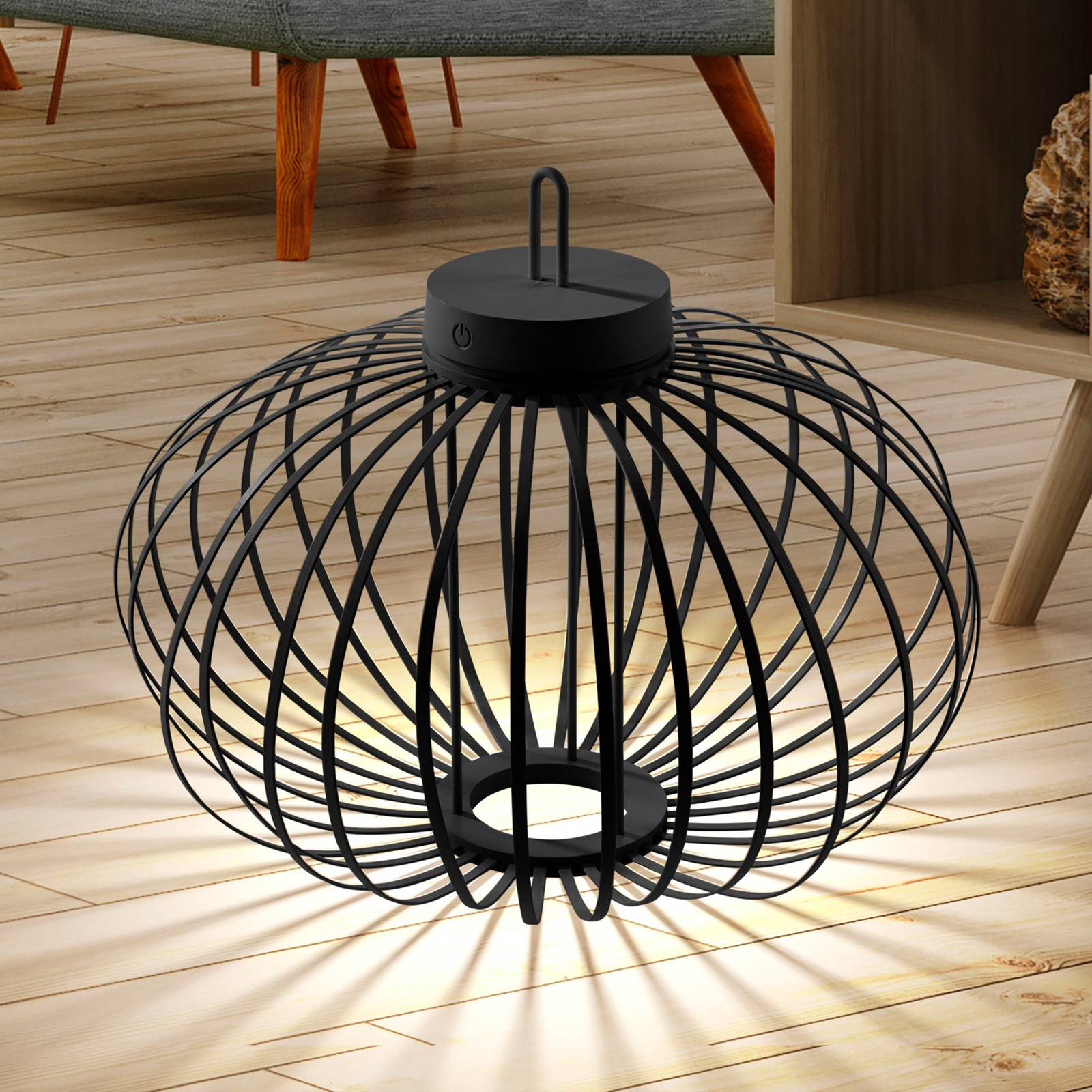 JUST LIGHT. LED-Akku-Tischleuchte Akuba schwarz 37 cm Bambus