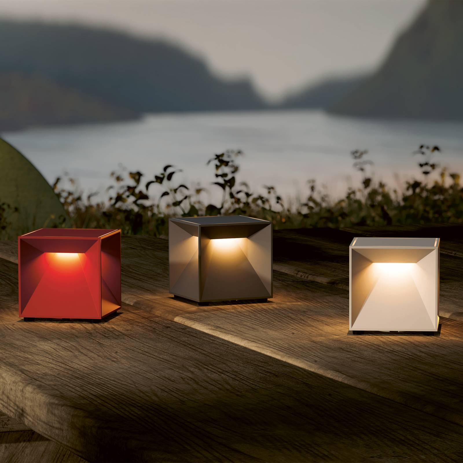 LED-Akku-Tischleuchte Nutalis mini, nebelgrau, IP54, dimmbar