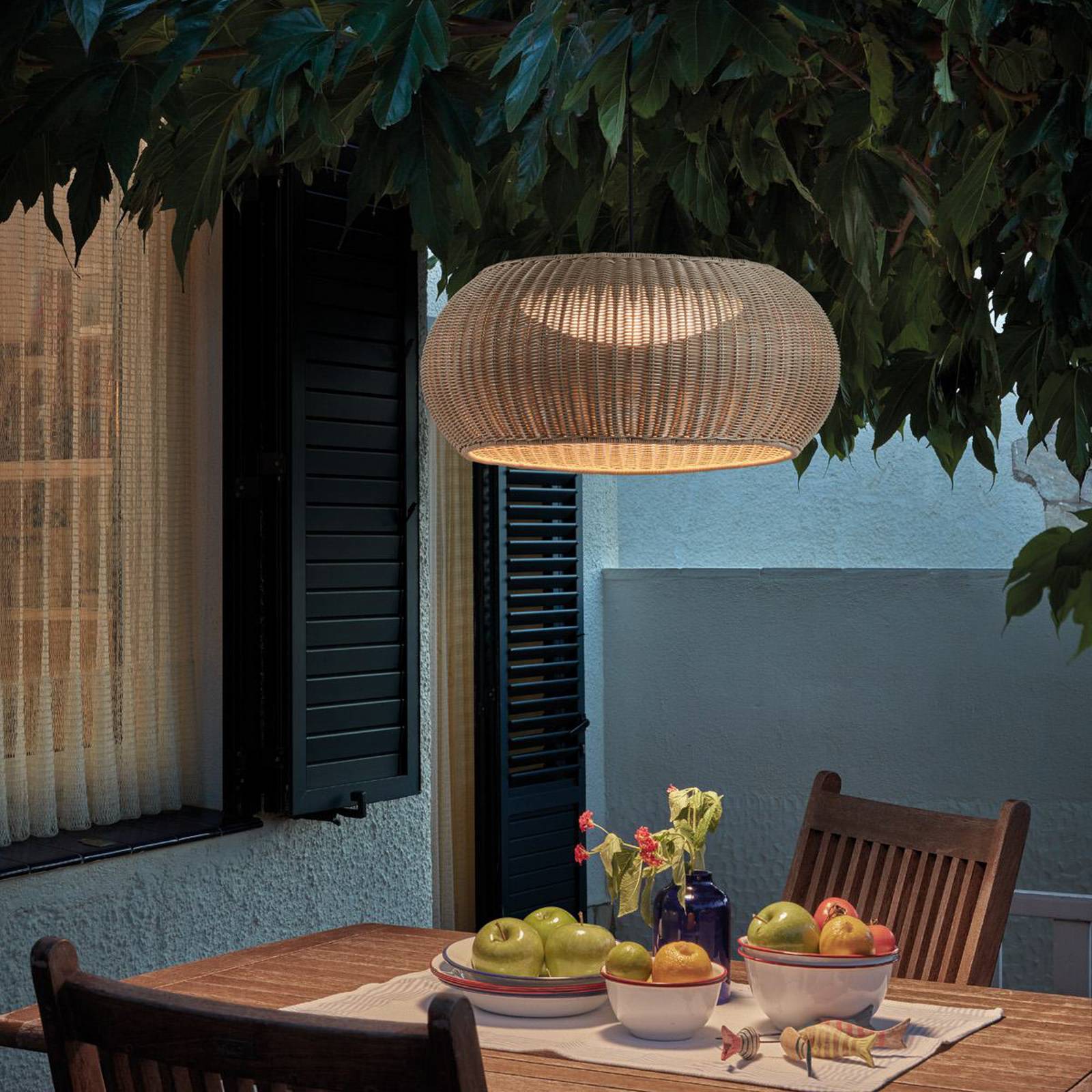 Bover LED-Außen-Pendellampe Perris, braun/beige, Ø 47 cm