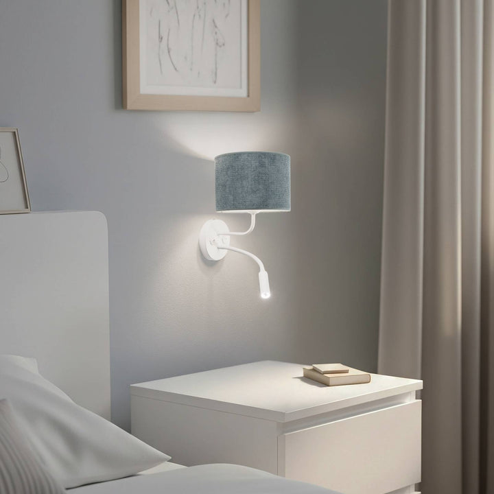 Wandleuchte Roller, Cord mint, weiß, mit Leselicht