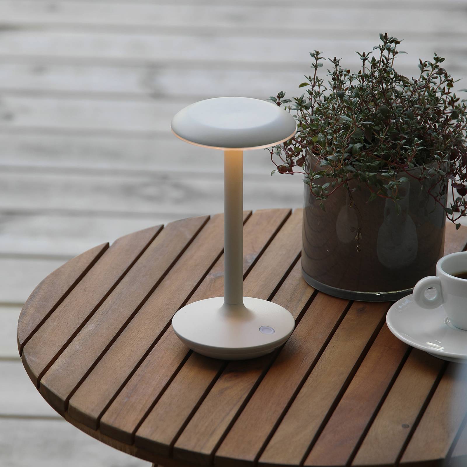 LED-Akku-Tischleuchte Petit, greige, Aluminium, IP44