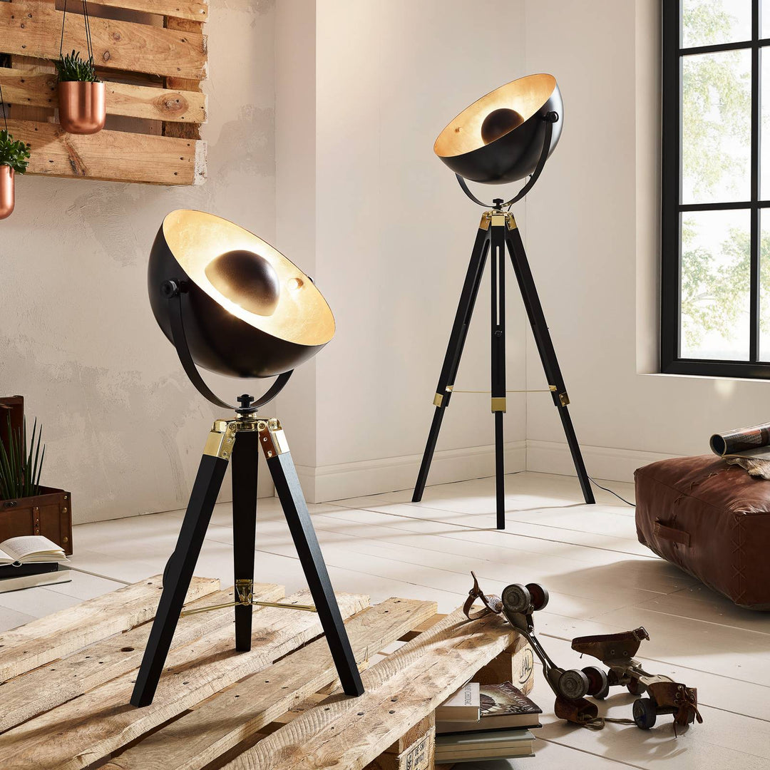 Stehlampe Covaleda m. Dreibeingestell schwarz/gold