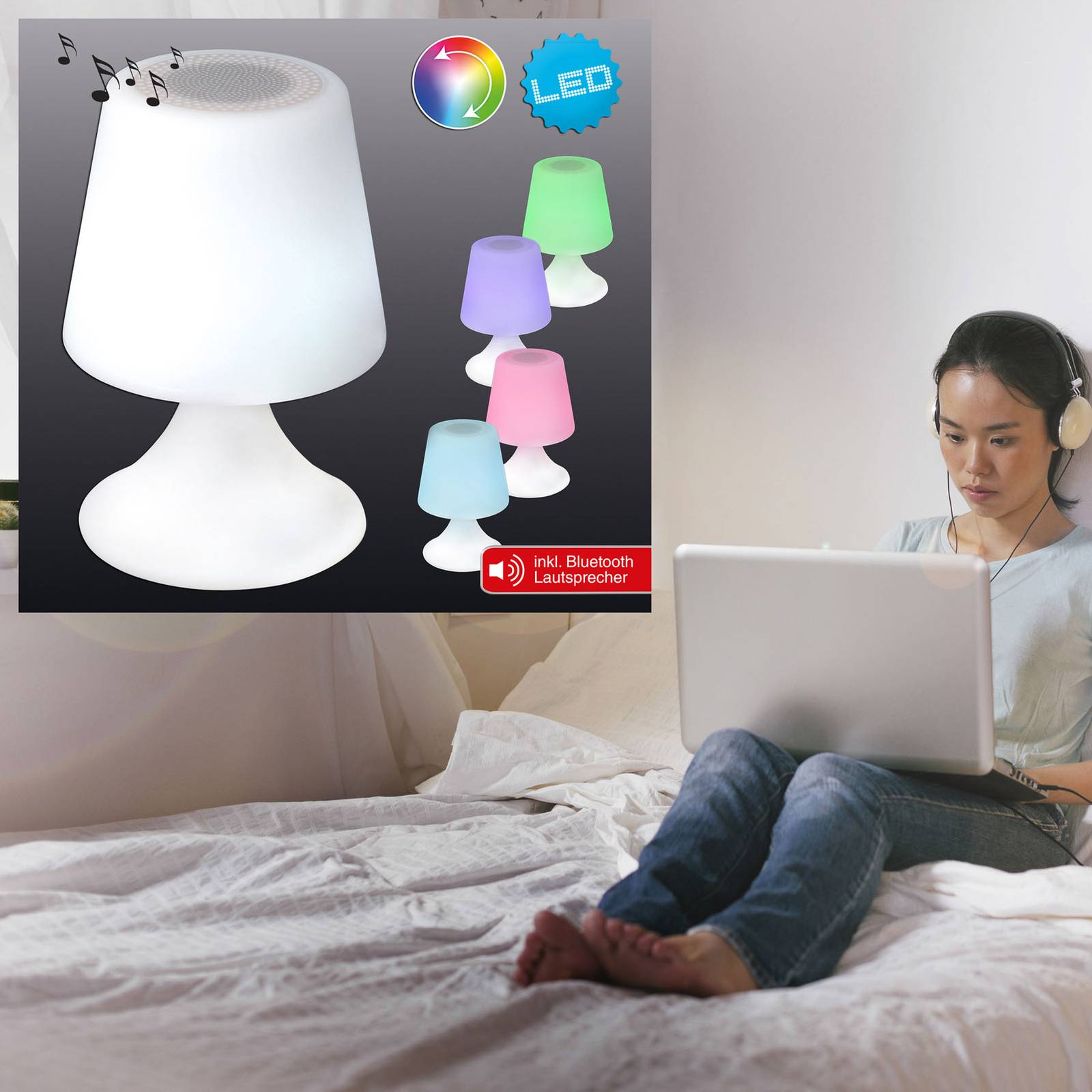 LED-Dekoleuchte Curbi mit Bluetooth-Lautsprecher