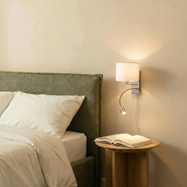 Lindby Wandlampe Florens, nickel, Leselampe, Stecker, E14