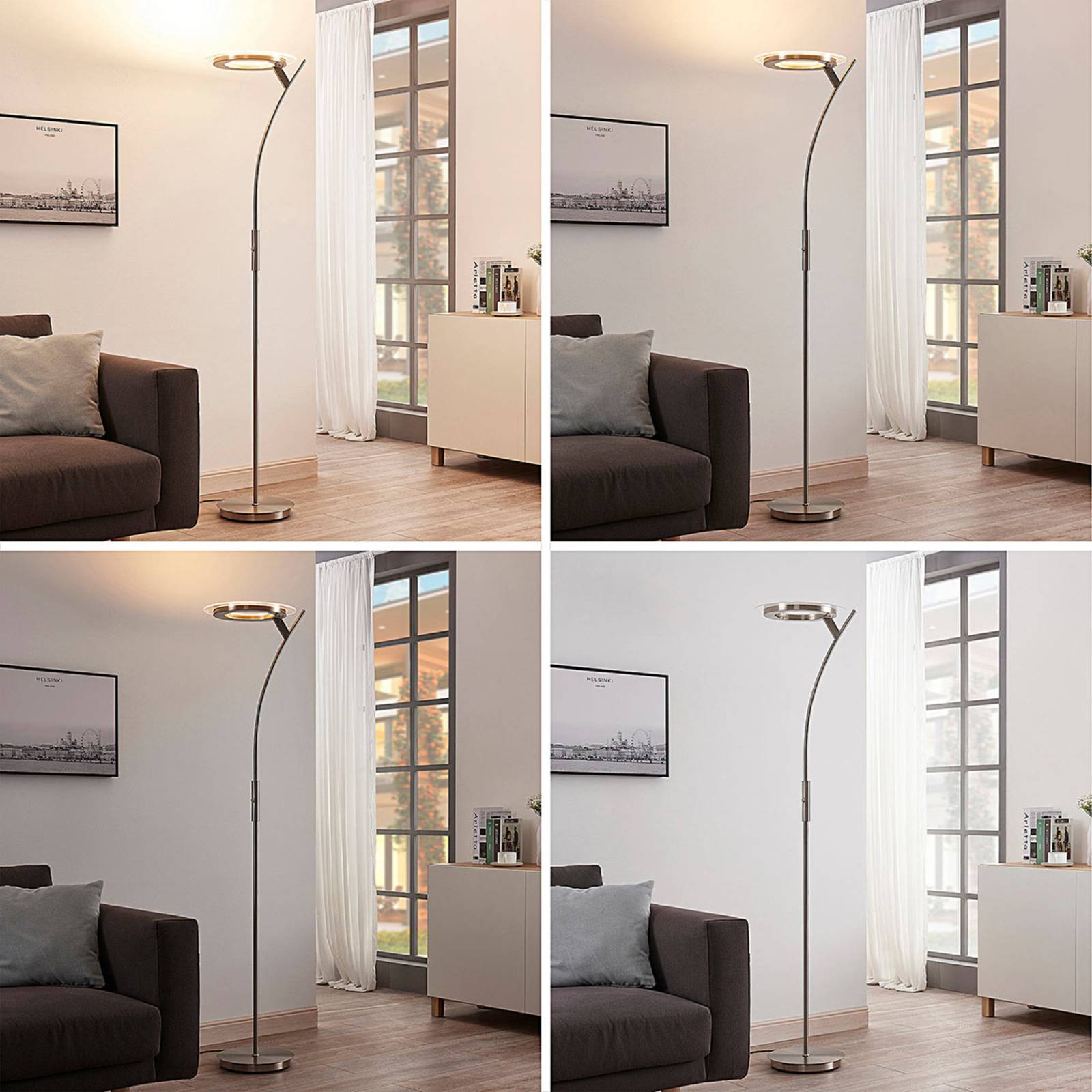 Lindby LED-Stehleuchte Darion, grau, Metall, dimmbar, 180cm