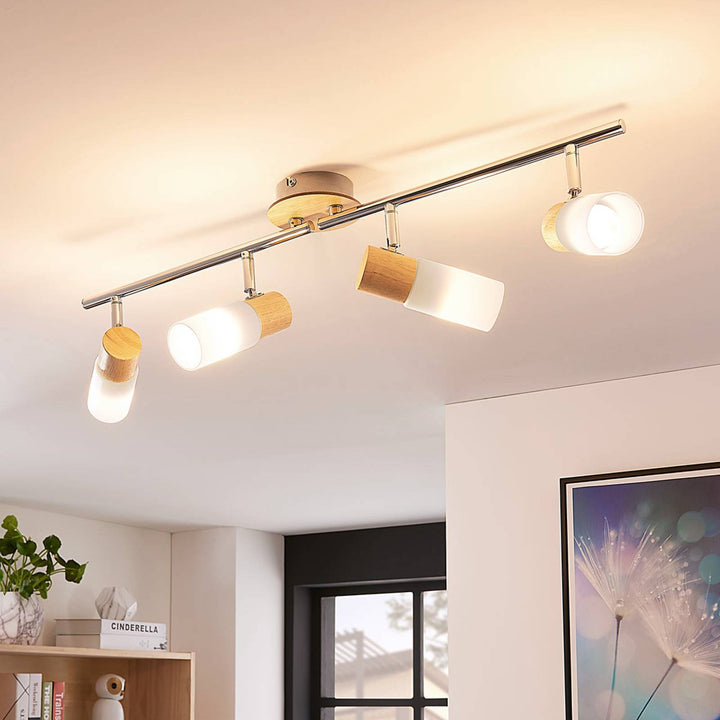 Lindby Deckenstrahler Christoph, 68 cm, 4-flg., Holz, Glas