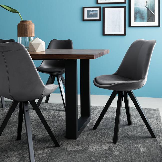 Polsterstuhl 49 x 85 x 55cm Samt Vilda: Dunkelgrau Grau/Dunkelgrau Schwarz 2er Set