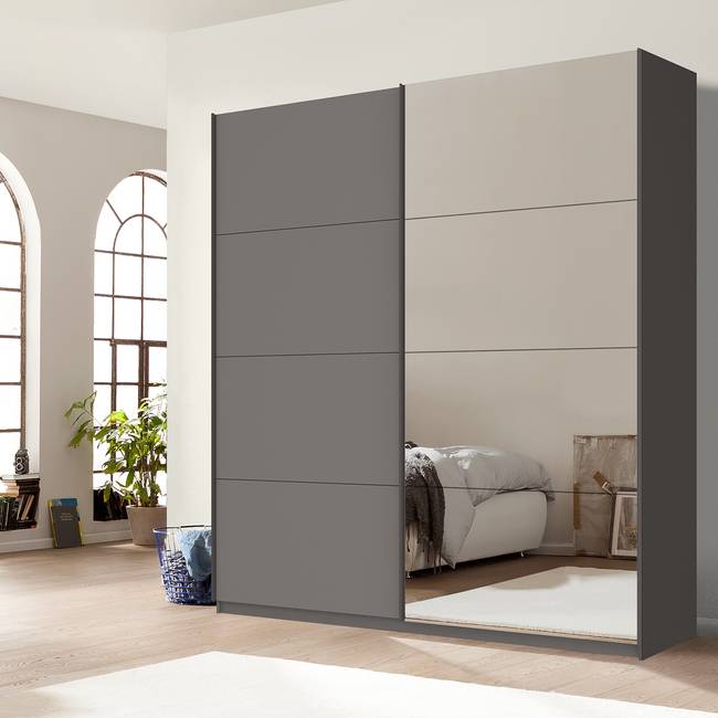Schwebetürenschrank pure reflect+ 225 x 236cm Beige/Graphit 2 Türen