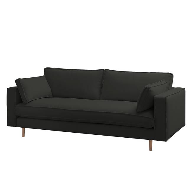 Sofa Momi 3-Sitzer Webstoff Schwarz/Dunkelgrau Stoff Moretey 217 x 80 x 95cm Skandi