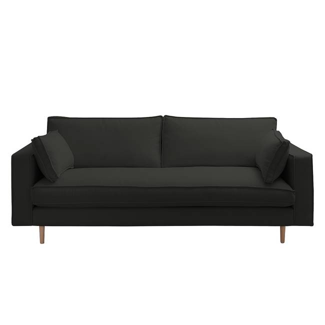Sofa Momi 3-Sitzer Webstoff Schwarz/Dunkelgrau Stoff Moretey 217 x 80 x 95cm Skandi