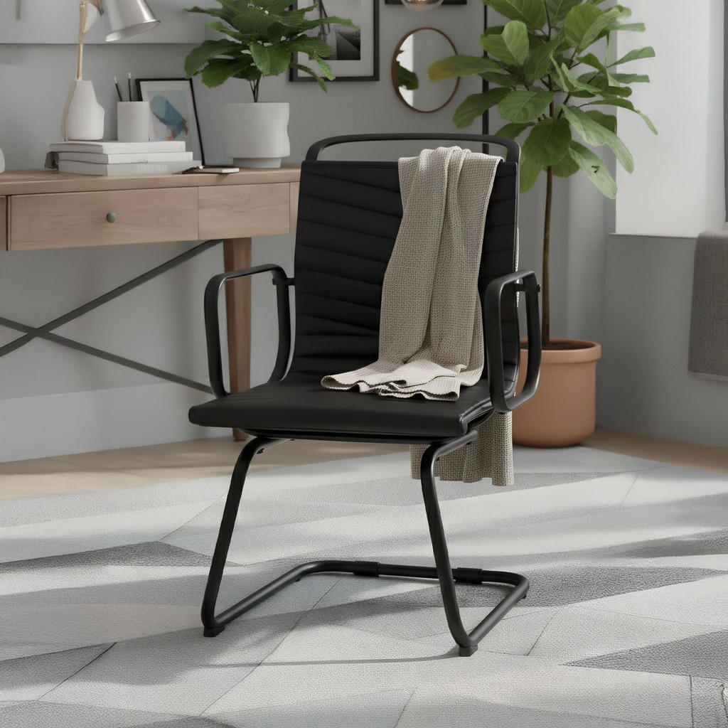 Deluke Besucherstuhl, Schwarz, Leder, 54x95x60 cm, Arbe
