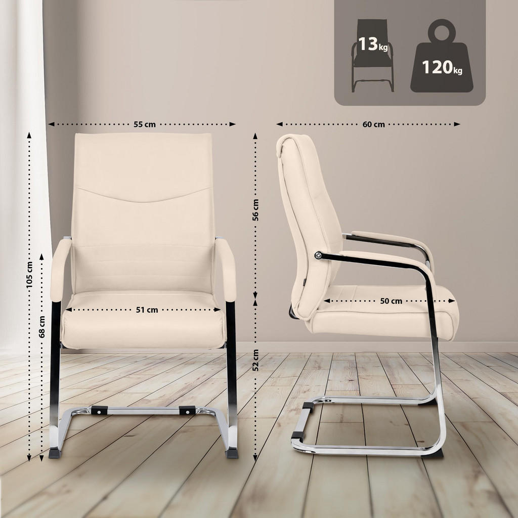 Deluke Besucherstuhl, Creme, Leder, 55x88x60 cm, Arbeit